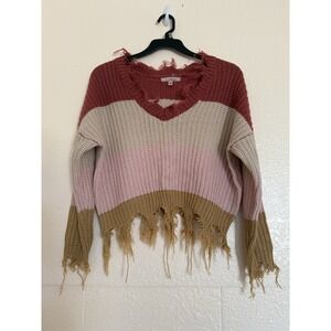 Love Tree Sweater Women's Size M Multicolor Striped  V-neckline Long Sleeve